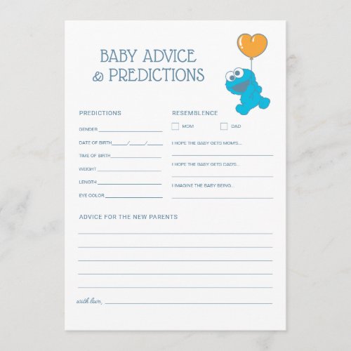 Sesame Street  Cookie Monster Baby Shower Note Card