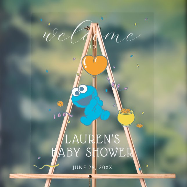 Sesame Street | Cookie Monster Baby Shower Welcome Acrylic Sign (Neutral)