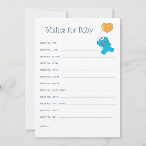 Sesame Street  Cookie Monster Baby Shower Wishes Note Card