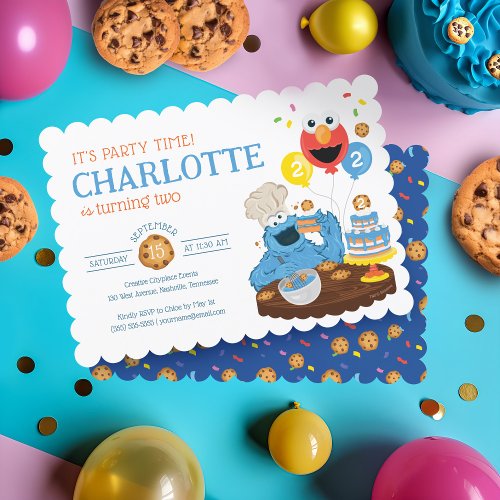 Sesame Street  Cookie Monster Birthday Cake Invitation