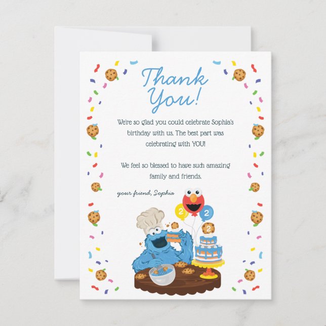 Sesame Street Cookie Monster Birthday Cake Thank You Card (Front)