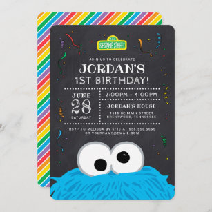 Sesame Street   Cookie Monster Chalkboard Birthday Invitation