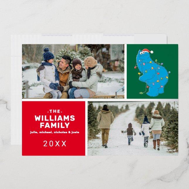 Sesame Street | Cookie Monster Family Photo Foil Holiday Card (Envelope)