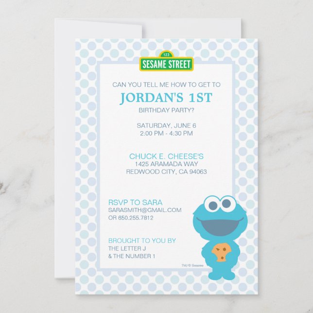 Sesame Street | Cookie Monster First Birthday Invitation (Front)