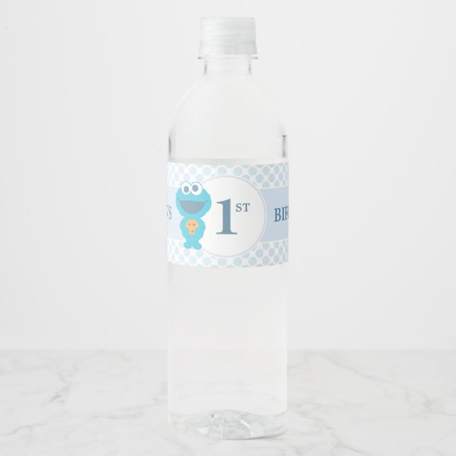 Sesame Street | Cookie Monster First Birthday Water Bottle Label (Front)