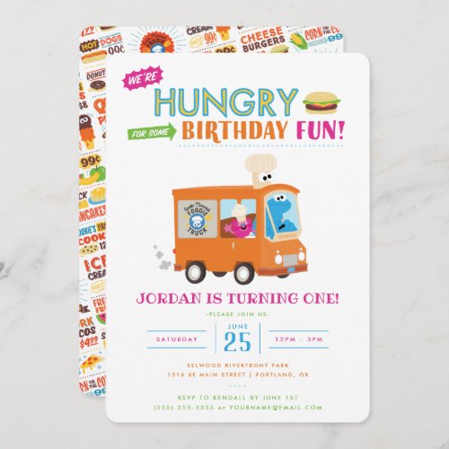 Sesame Street  Cookie Monster Food Truck Birthday Invitation