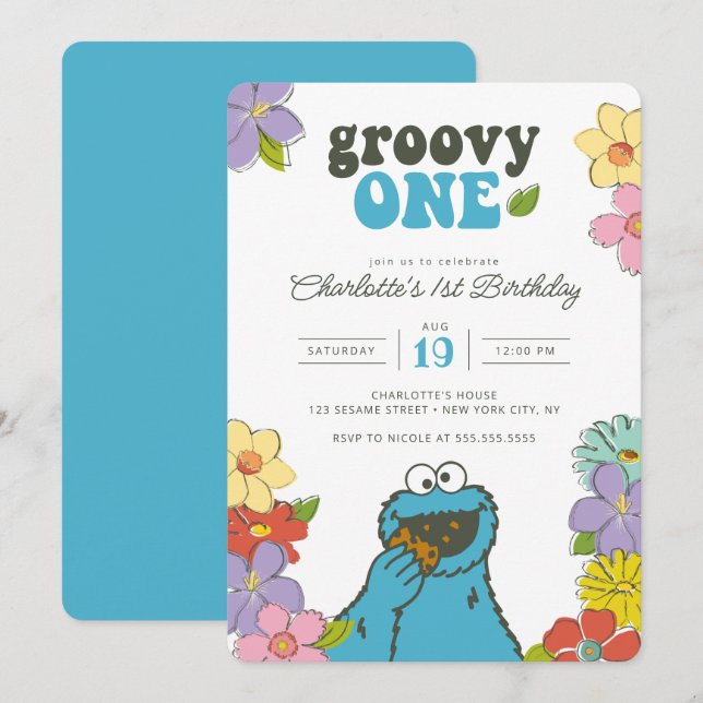 Sesame Street Cookie Monster | Groovy One Birthday Invitation (Front/Back)