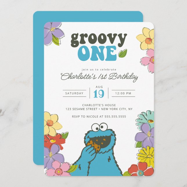Sesame Street Cookie Monster | Groovy One Birthday Invitation (Front/Back)
