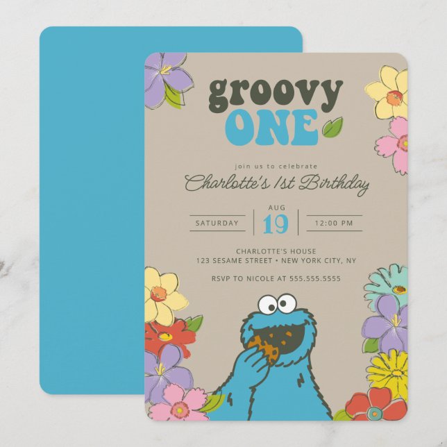 Sesame Street Cookie Monster | Groovy One Birthday Invitation (Front/Back)