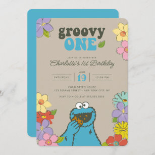 Sesame Street Cookie Monster   Groovy One Birthday Invitation