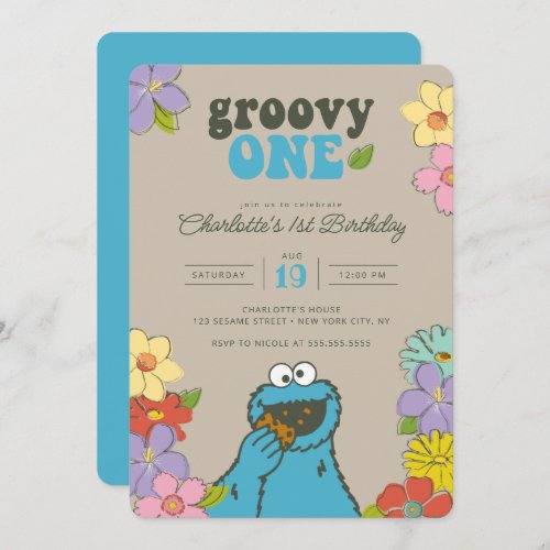 Sesame Street Cookie Monster  Groovy One Birthday Invitation