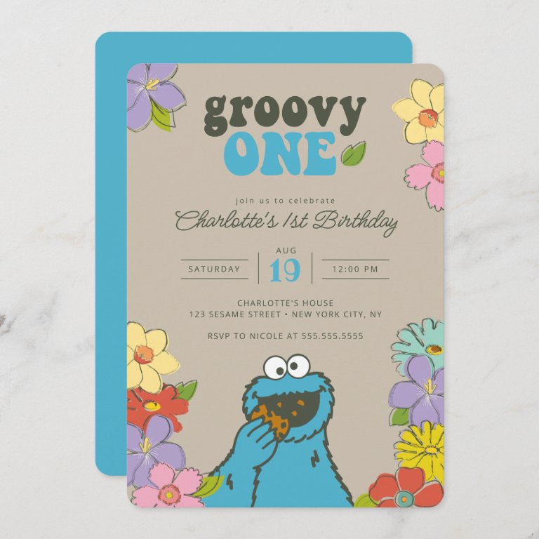 Sesame Street Cookie Monster | Groovy One Birthday Invitation