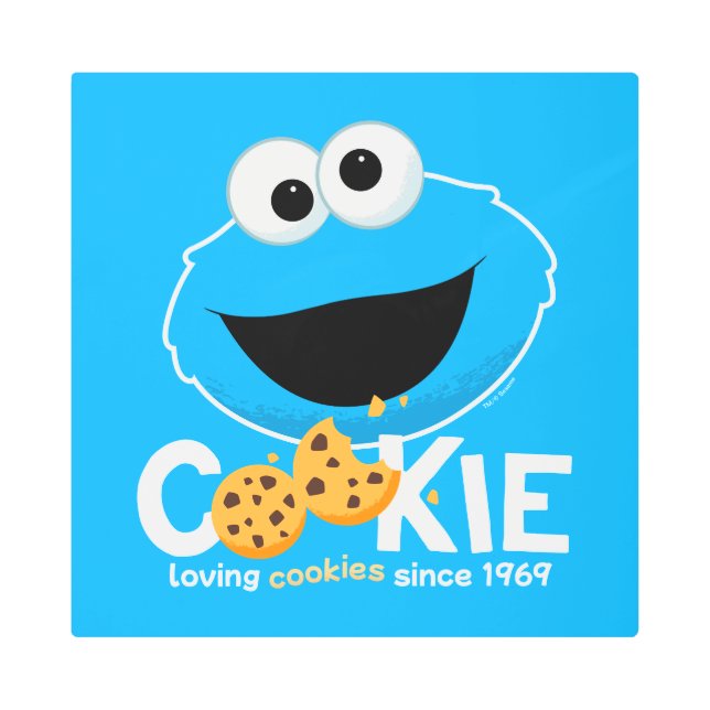 Sesame Street | Cookie Monster Loving Cookies Metal Print (Front)