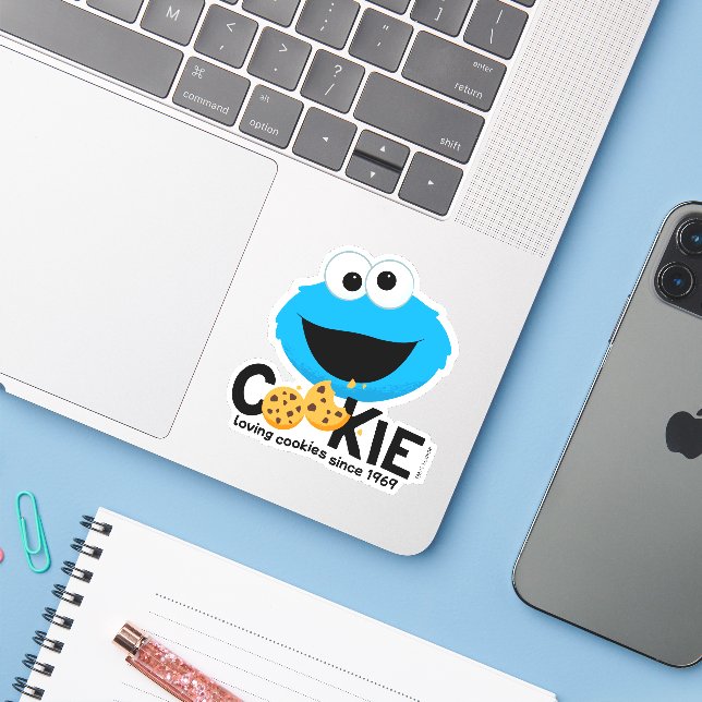 Sesame Street | Cookie Monster Loving Cookies Sticker (Laptop w/ iPhone)