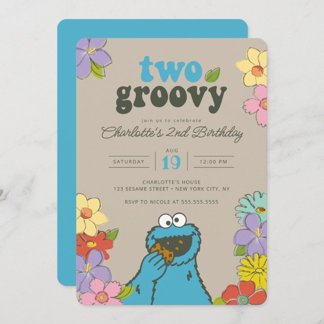 Sesame Street Cookie Monster | Two Groovy Birthday Invitation (Front/Back)