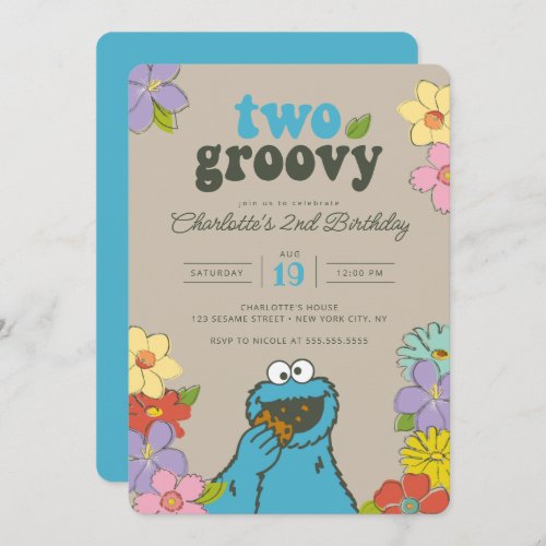 Sesame Street Cookie Monster  Two Groovy Birthday Invitation