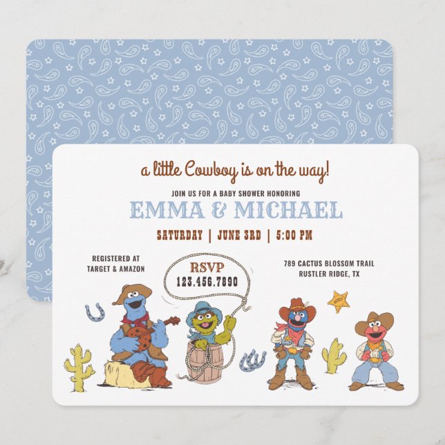 Sesame Street Cowboy Baby Shower Invitation (Front/Back)