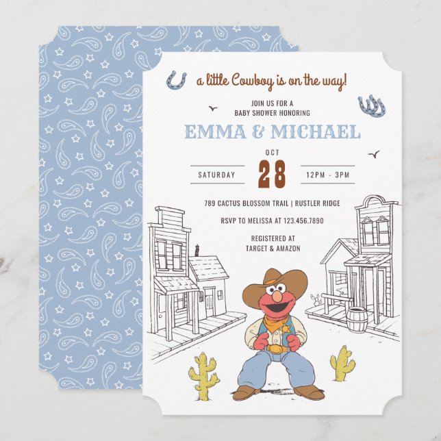 Sesame Street Cowboy Elmo Baby Shower Invitation (Front/Back)
