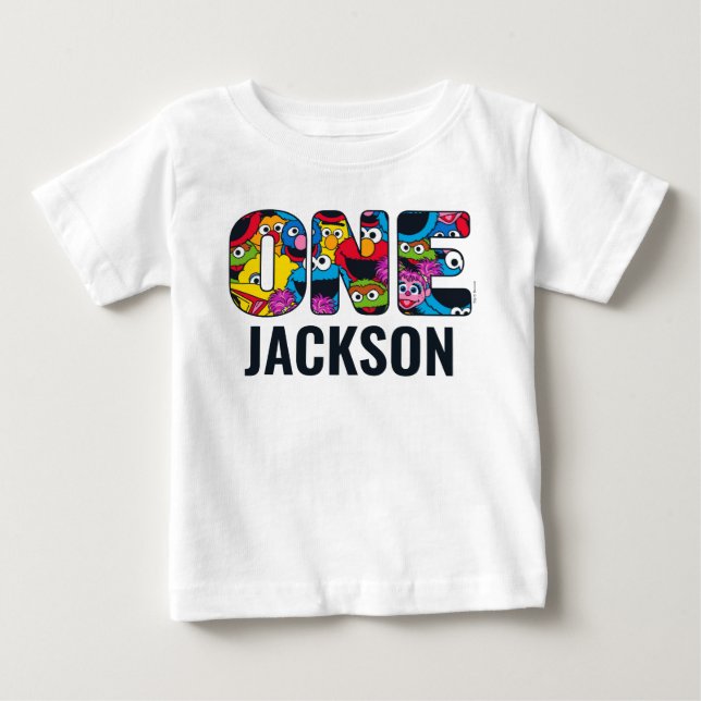 Sesame Street Crew Pattern "One" Baby T-Shirt (Front)