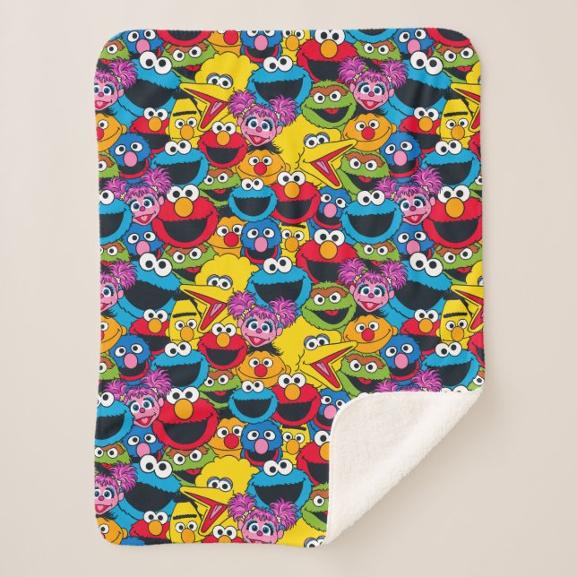 Sesame Street Crew Pattern Sherpa Blanket (Front)