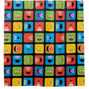 Sesame Street Cubed Faces Pattern Shower Curtain
