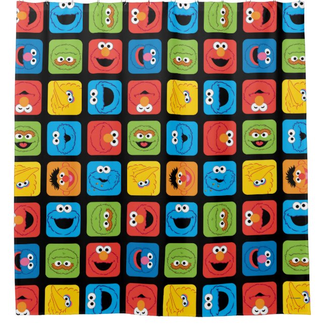 Sesame Street Cubed Faces Pattern Shower Curtain (Front)