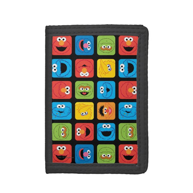 Sesame Street Cubed Faces Pattern Tri-fold Wallet (Front Vertical)