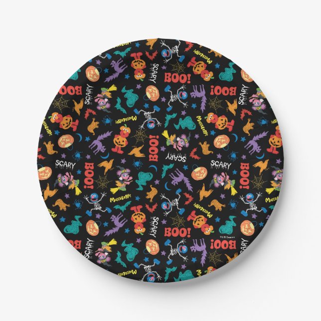 Sesame Street | Cute Halloween Pattern Paper Plates (Front)