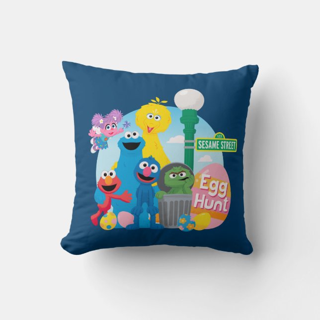 Sesame Street Easter Egg Hunt Throw Pillow (Front)