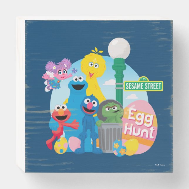 Sesame Street Easter Egg Hunt Wooden Box Sign (Front Horizontal)