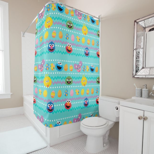 Sesame Street Easter Egg Pattern Shower Curtain (In Situ)