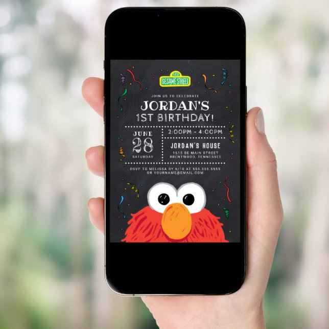 Sesame Street | Elmo Birthday Chalkboard Invitation (Front Digital)