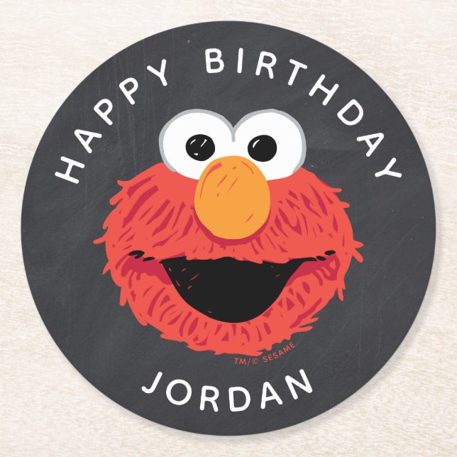 Sesame Street | Elmo Birthday Chalkboard Round Paper Coaster (Front)