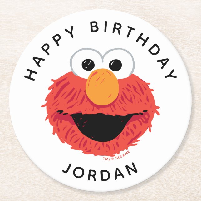 Sesame Street | Elmo Birthday Chalkboard Round Paper Coaster (Front)
