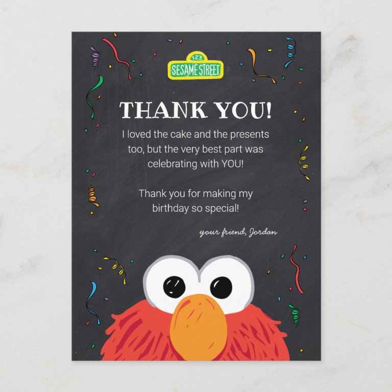 Sesame Street | Elmo Birthday Chalkboard Thank You Postcard