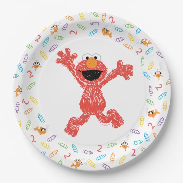 Sesame Street Elmo | Birthday Crayon Paper Plates (Front)