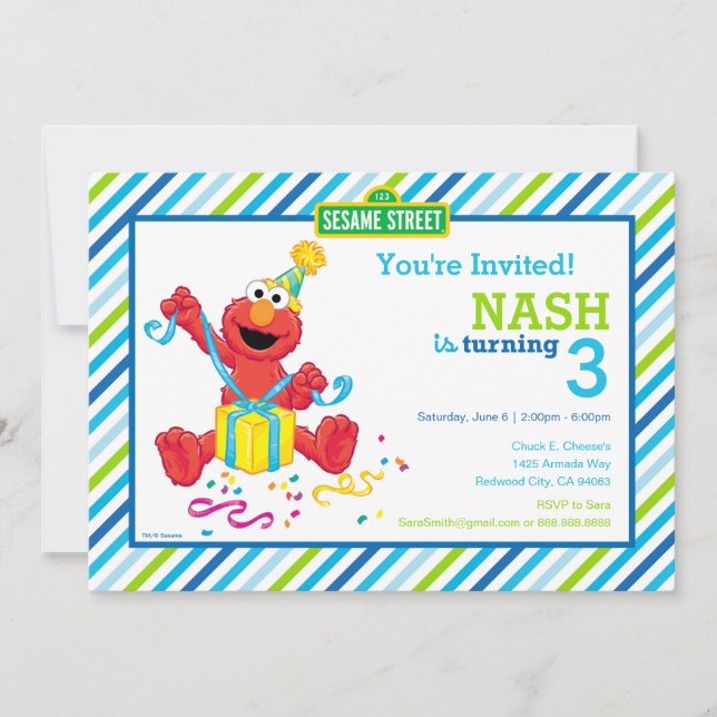 Sesame Street | Elmo - Boys Birthday Striped Invitation (Front)