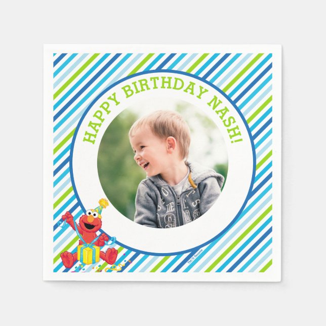 Sesame Street | Elmo - Boys Birthday Striped Napkins (Front)