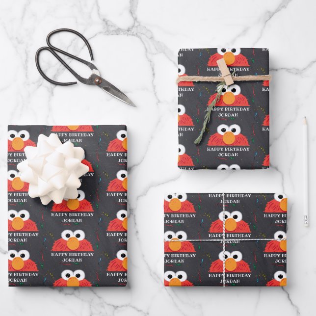 Sesame Street Elmo Chalkboard Birthday Wrapping Paper Sheets (Front)