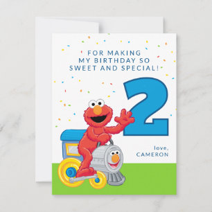 Sesame Street Elmo Chugga Chugga Two Two Birthday Thank You Card