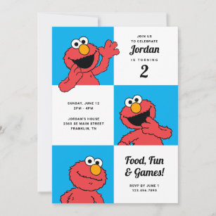 Sesame Street - Elmo   Colorblock Birthday Invitation