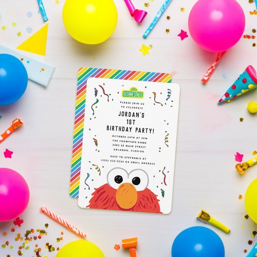 Sesame Street  Elmo Confetti Birthday  Invitation
