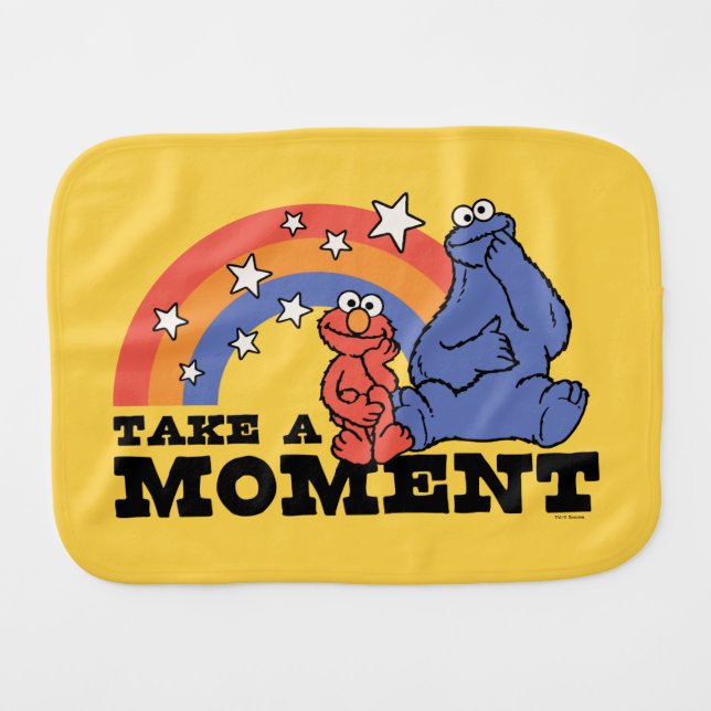 Sesame Street | Elmo & Cookie Take a Moment Baby Burp Cloth (Front Horizontal)