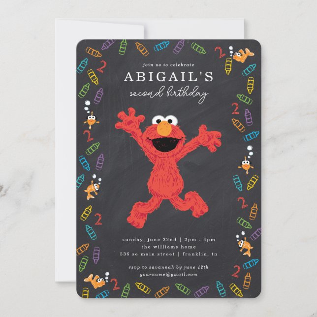 Sesame Street Elmo | Crayon Birthday Invitation (Front)