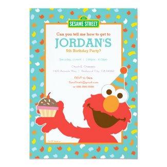 Sesame Street | Elmo - Cupcake & Confetti Birthday Invitation