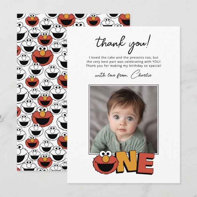 Sesame Street | Elmo - First Birthday Thank You Ca Card (Front/Back)