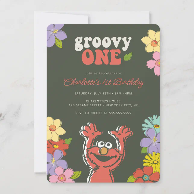 Sesame Street Elmo | Groovy One Floral Birthday Invitation | Zazzle
