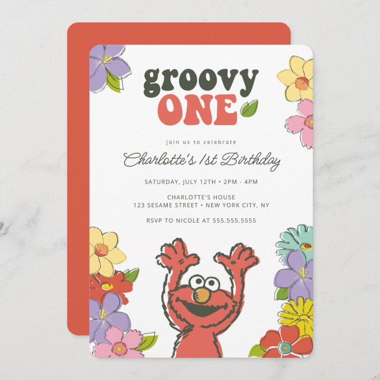 Sesame Street Elmo | Groovy One Floral Birthday Invitation