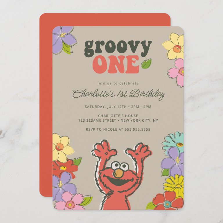 Sesame Street Elmo | Groovy One Floral Birthday Invitation