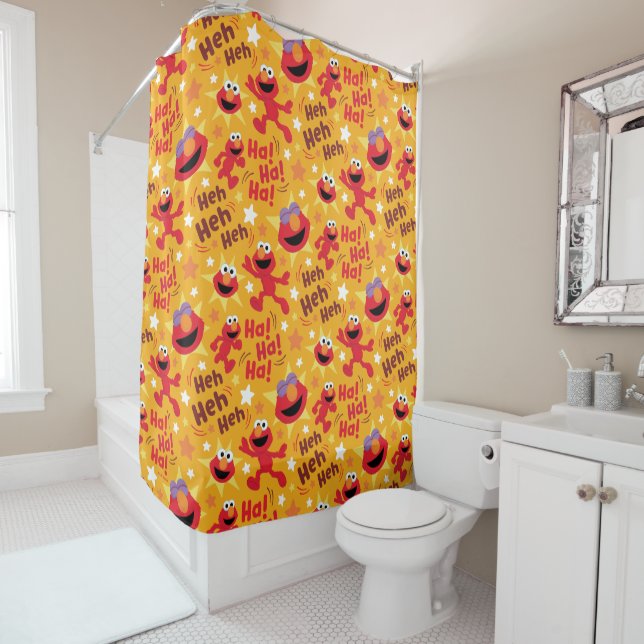Sesame Street | Elmo Ha! Ha! Ha! Pattern Shower Curtain (In Situ)